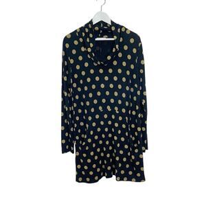 Komil Black & Olive Green Polka Dot Size L Cowl Neck Long Sleeve Tunic Shirt